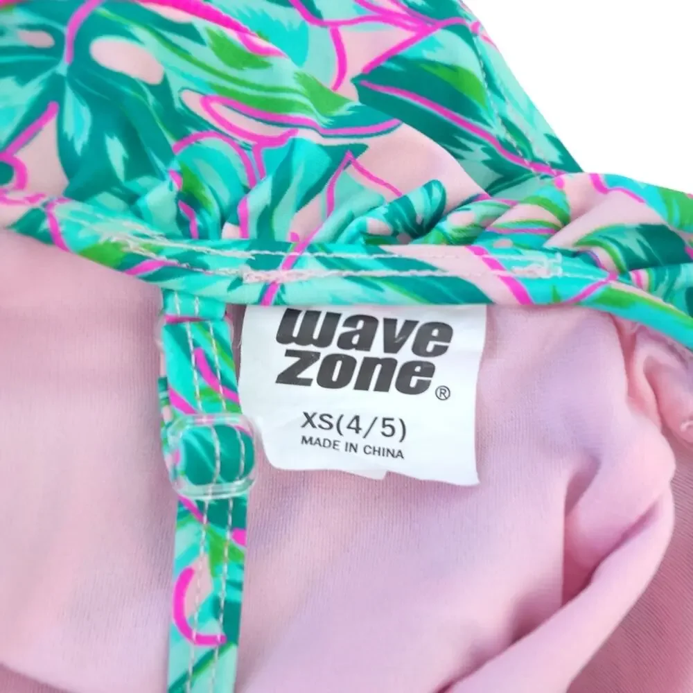Wave Zone Kids One Piece Swimsuit XS 4/5 Tropical Floral Green Pink Preppy